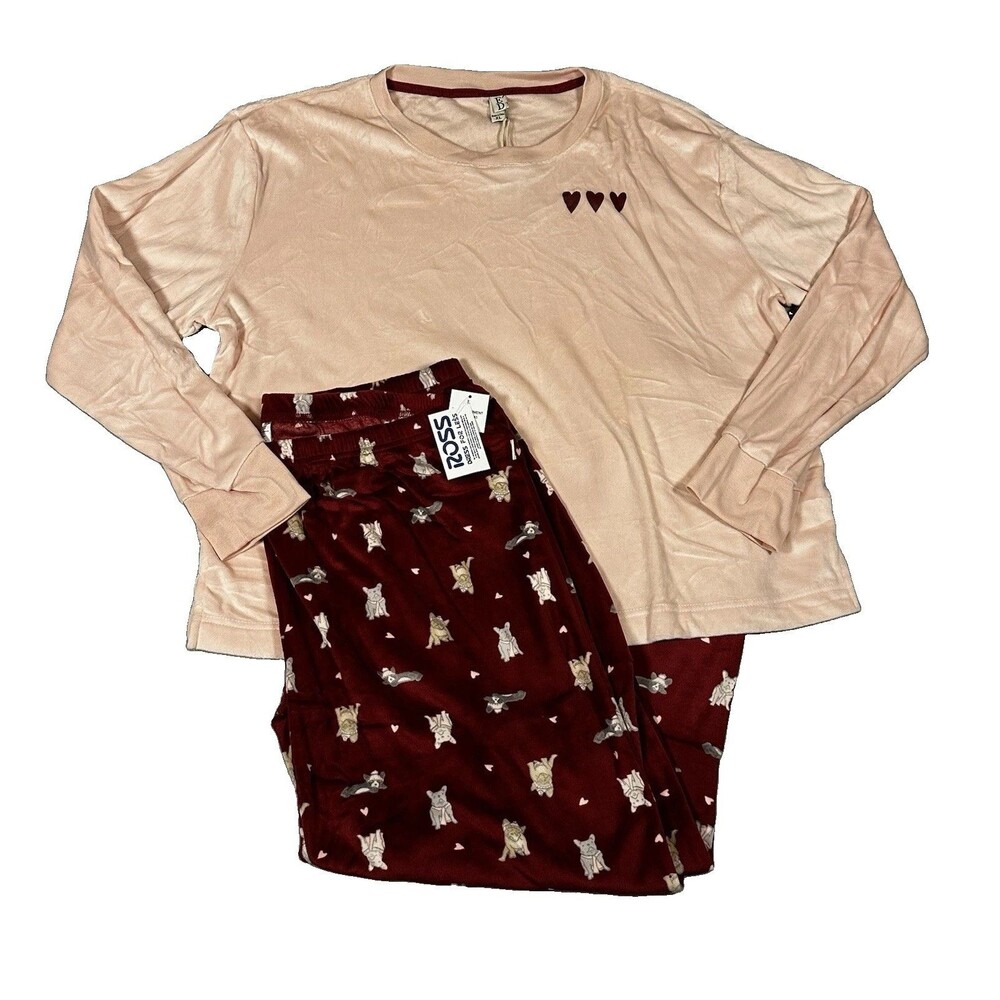 NWT ED Ellen DeGeneres Pajamas Set Womens XL Pink Maroon French Bulldog Lounge